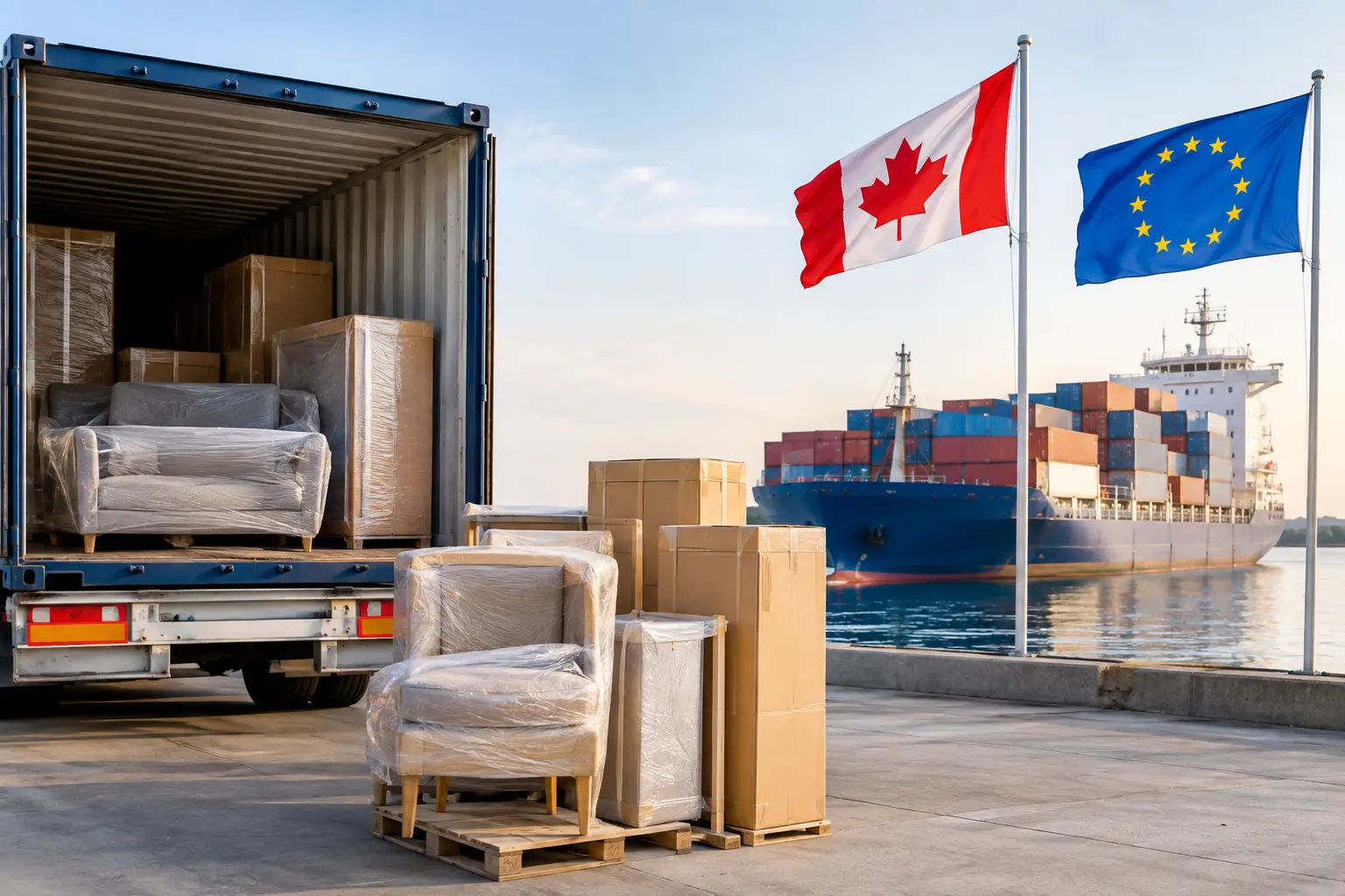 Livraison de meubles du Canada vers l’Europe